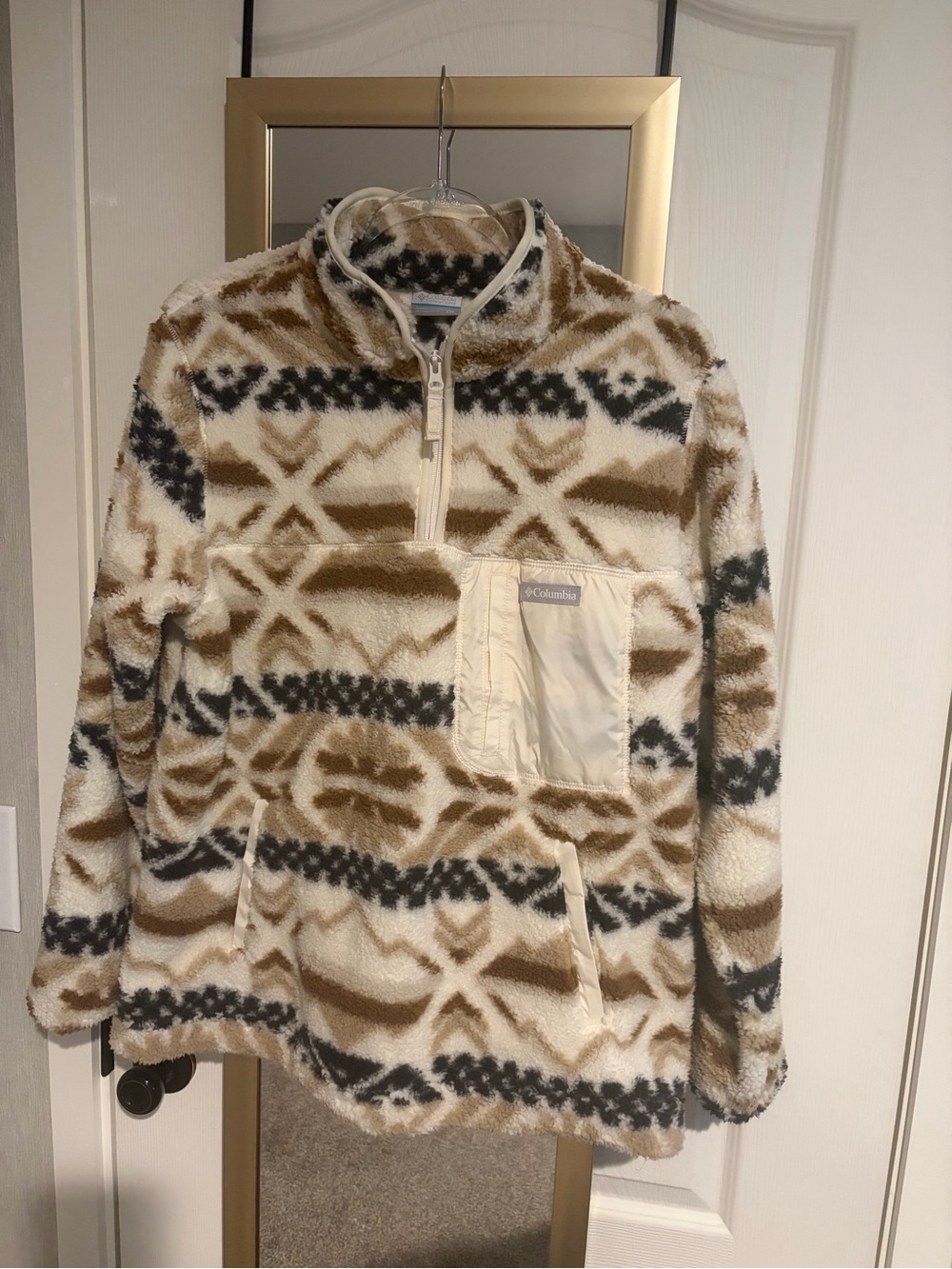 Columbia Women's Cream, Tan & Black Patterned Fleece Zip Pullover